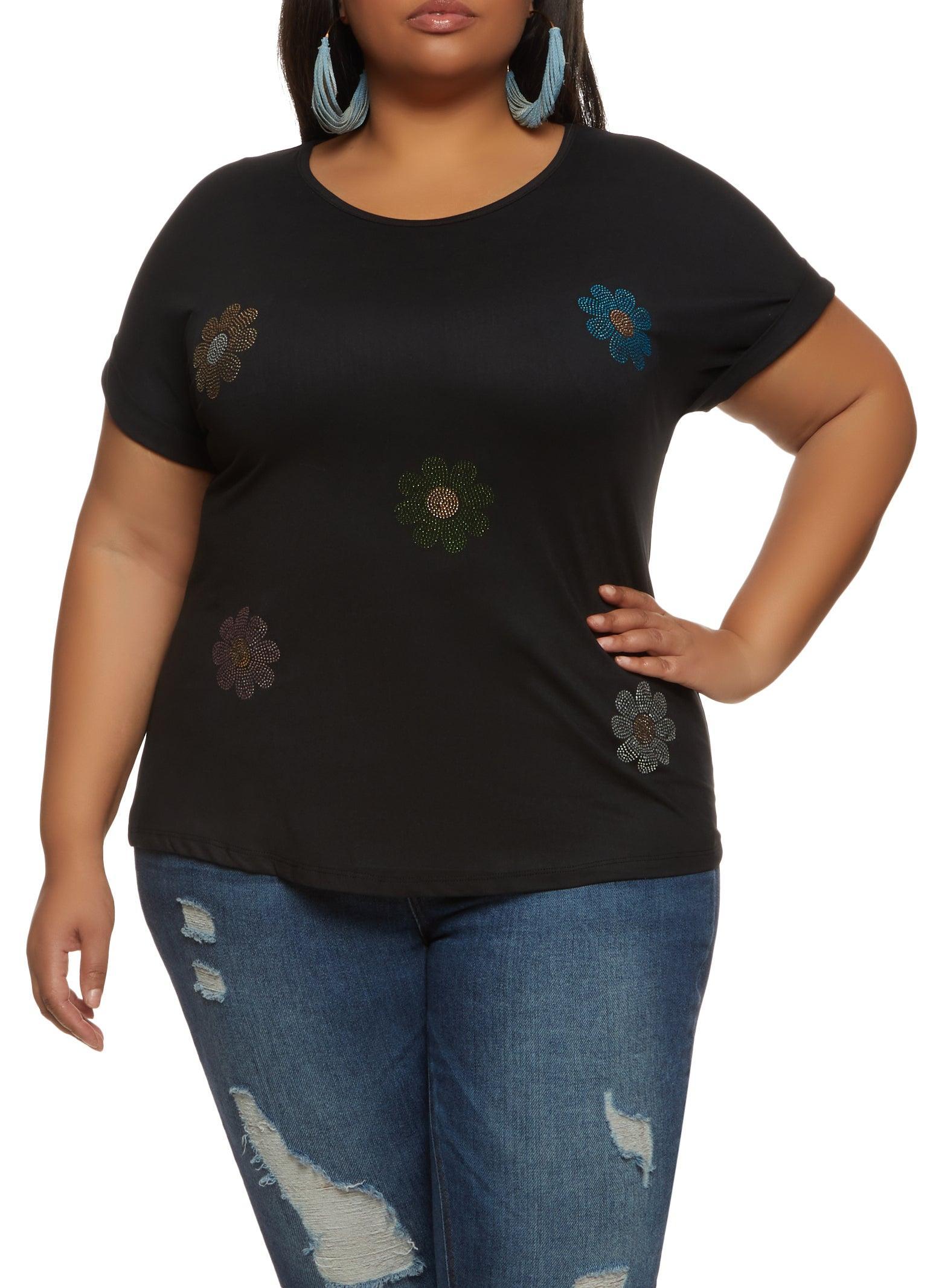 Womens Plus Size Rhinestone Daisy Graphic Tee Product Image