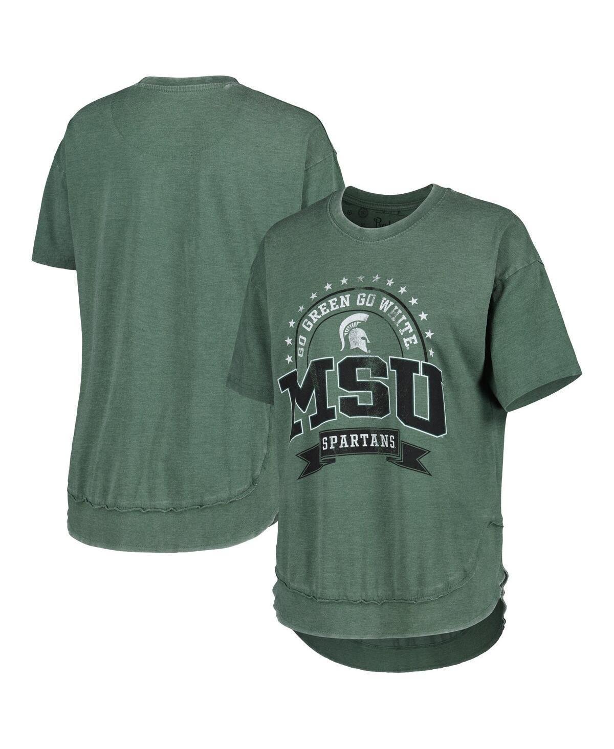 Womens Pressbox Heather Green Distressed Michigan State Spartans Vintage-Like Wash Poncho Captain T-shirt Product Image