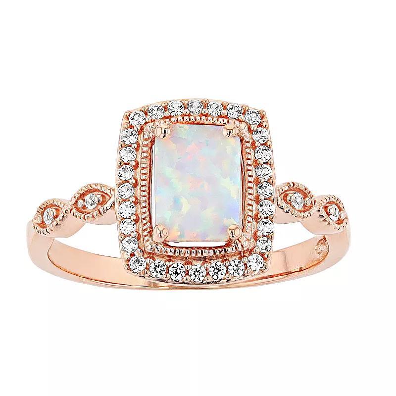 10k Rose Gold Lab-Created White Opal & Lab-Created White Sapphire Square Halo Ring, Womens 10k Gold Product Image