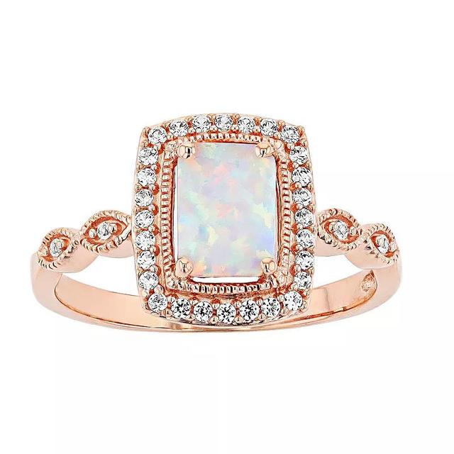 10k Rose Gold Lab-Created White Opal & Lab-Created White Sapphire Square Halo Ring, Womens 10k Gold Product Image