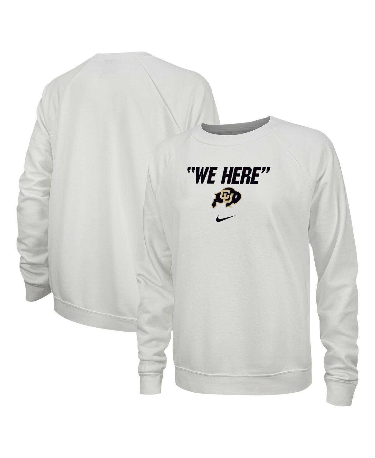 Womens Nike White Colorado Buffaloes We Here Varsity Raglan Pullover Sweatshirt Product Image