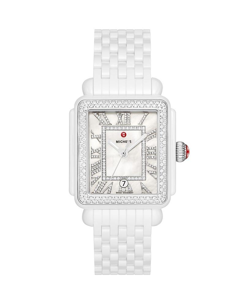 Michele Deco Madison White Ceramic Diamond Watch, 33mm x 35mm Product Image