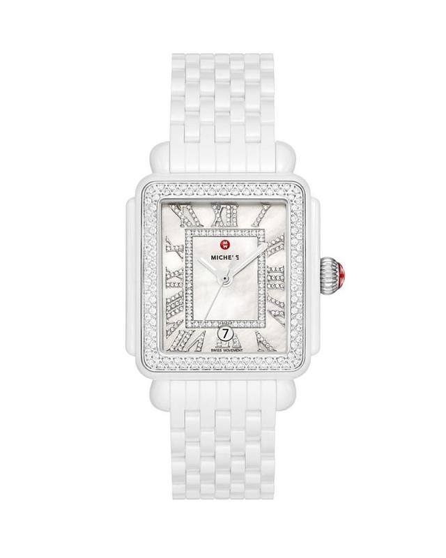 Michele Deco Madison White Ceramic Diamond Watch, 33mm x 35mm Product Image