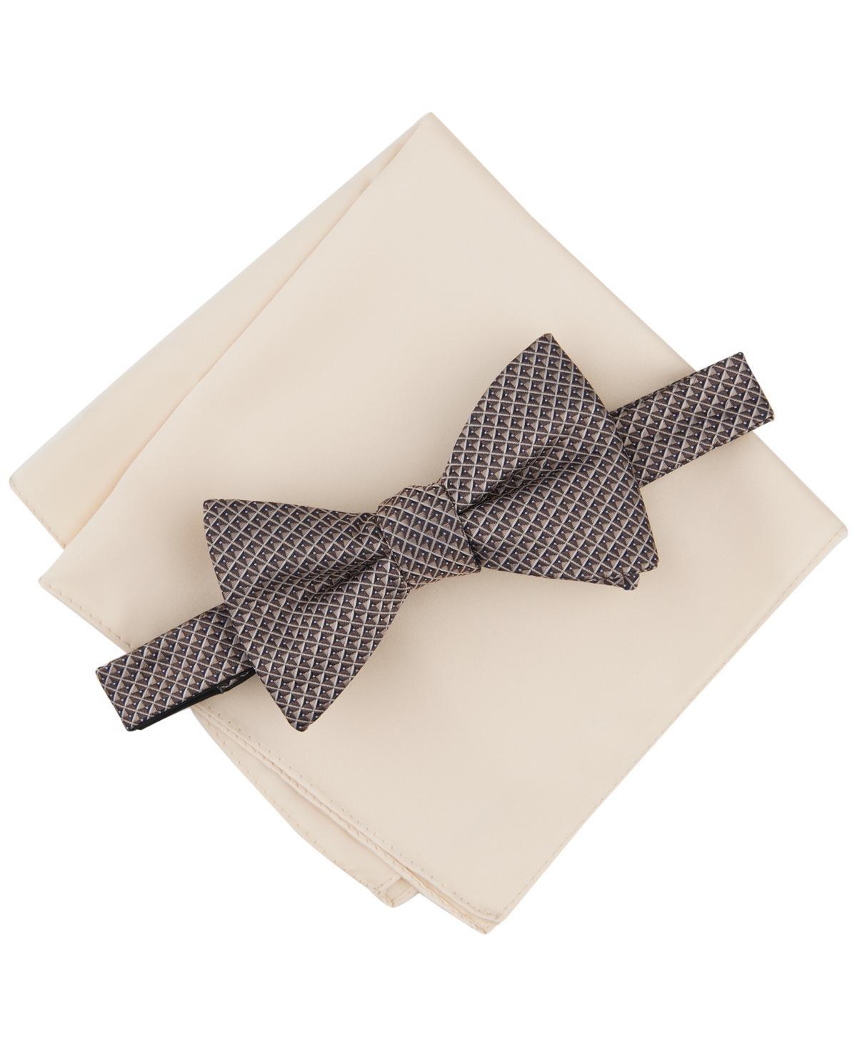 Alfani Mens Galway Mini-Chevron Bow Tie & Solid Pocket Square Set, Created for Macys Product Image