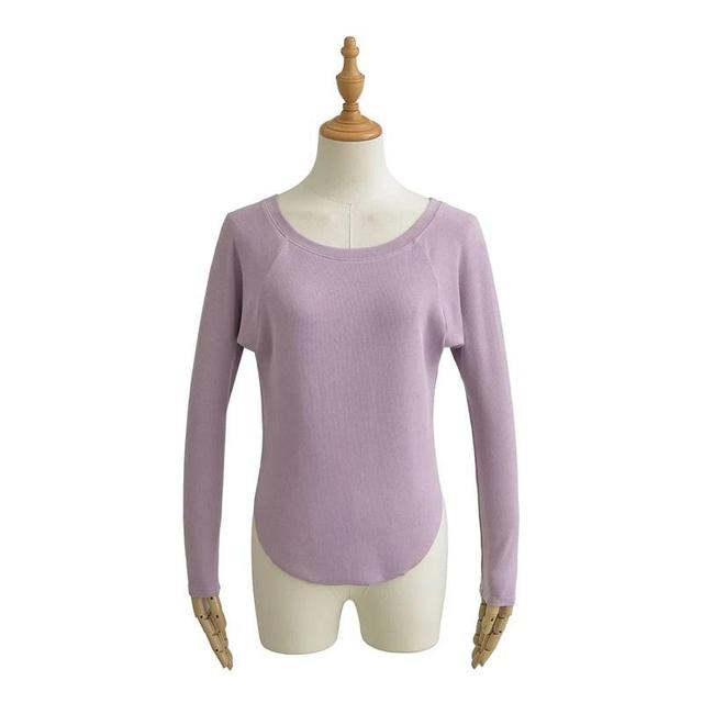 Long Sleeve Round Neck Plain T-Shirt Product Image