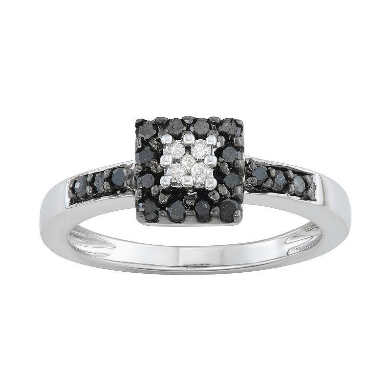 1/3 Carat T.W. Black & White Diamond Halo Ring, Womens Silver Tone Product Image