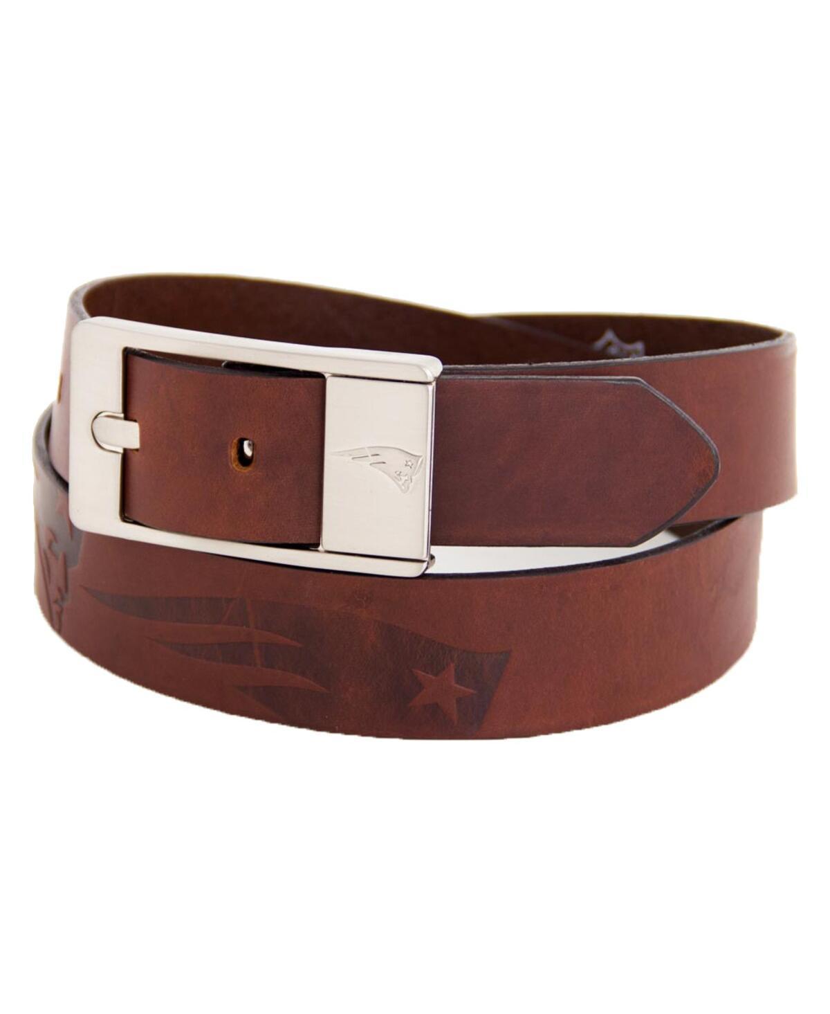 Mens New England Patriots Brandish Leather Belt Brown Product Image