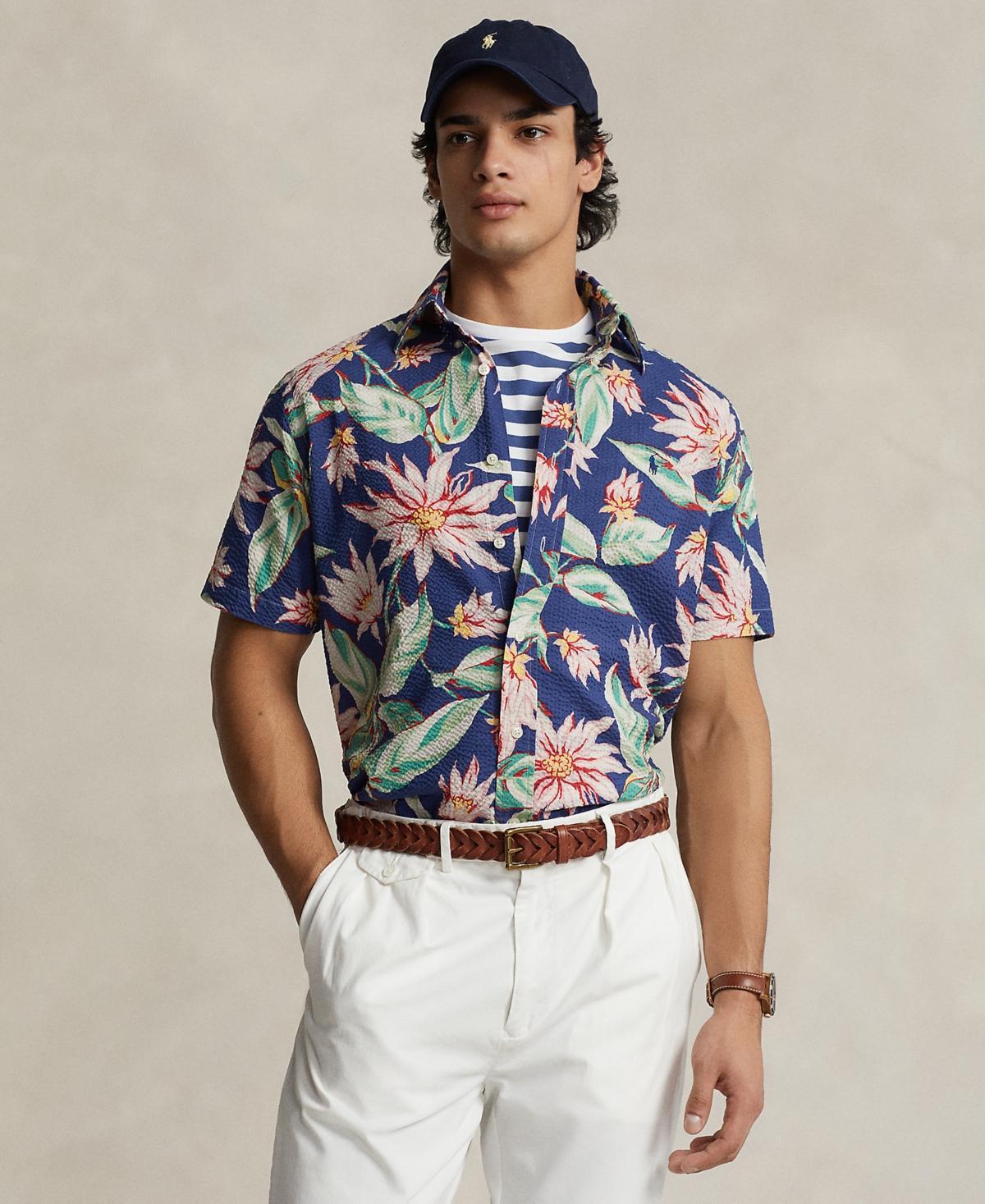 Mens Floral Seersucker Cotton Shirt Product Image