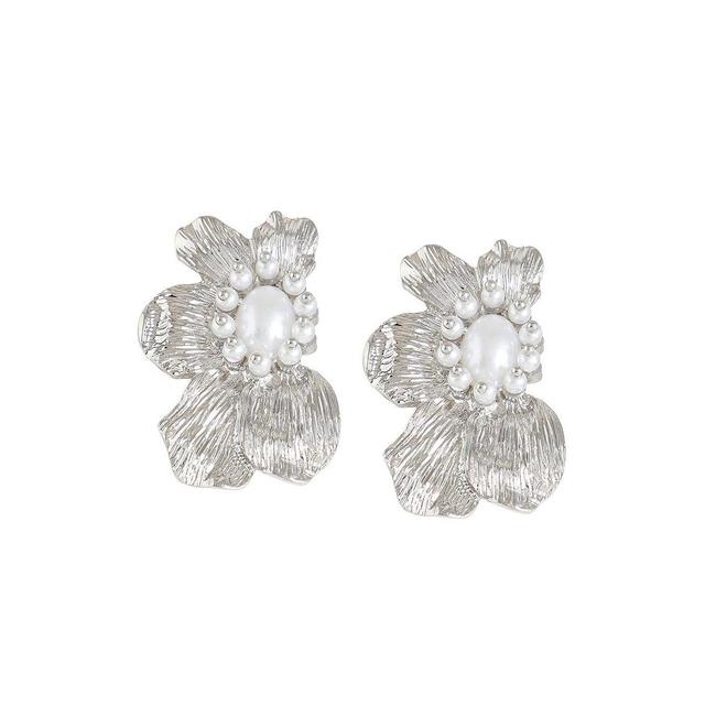 Sohi Womens Silver Flower Drop Earrings Product Image