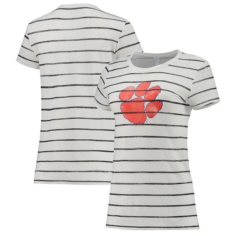 Womens Alternative Apparel White Clemson Tigers Ideal Stripe Tri-Blend T-shirt Product Image