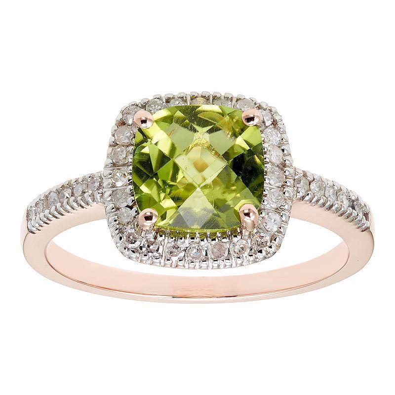 Peridot 10K Gold & 1/5 Carat T.W. Diamond Frame Ring, Womens Pink Product Image