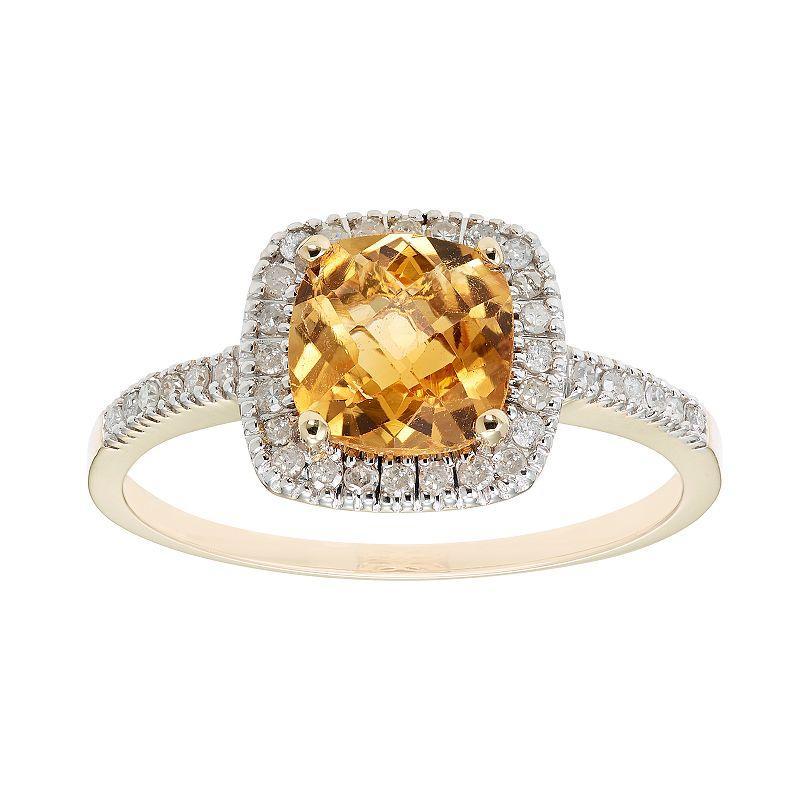 Citrine 10K Gold & 1/5 Carat T.W. Diamond Frame Ring, Womens Orange Product Image