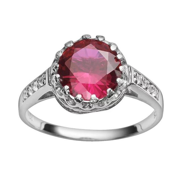 Sterling Silver Lab-Created Ruby and Lab-Created White Sapphire Crown Ring, Womens, Size: 5, Red Product Image