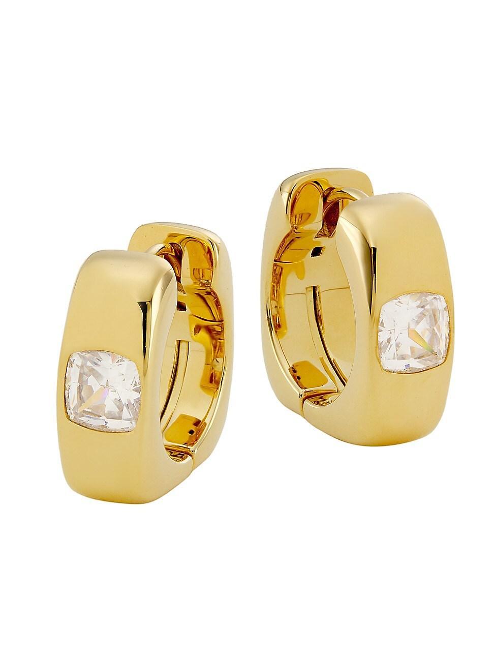 Womens Jolene 18K-Gold-Plated & Cubic Zirconia Square Huggie Hoop Earrings Product Image