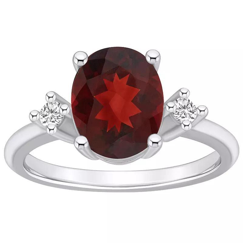 Alyson Layne 14k White Gold Oval Garnet & 1/10 Carat T.W. Diamond Ring, Womens Red Product Image