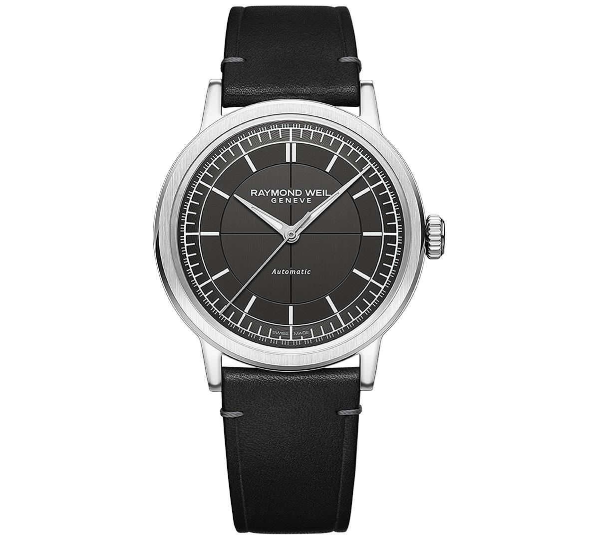 Raymond Weil Mens Swiss Automatic Millesime Black Leather Strap Watch 40mm Product Image