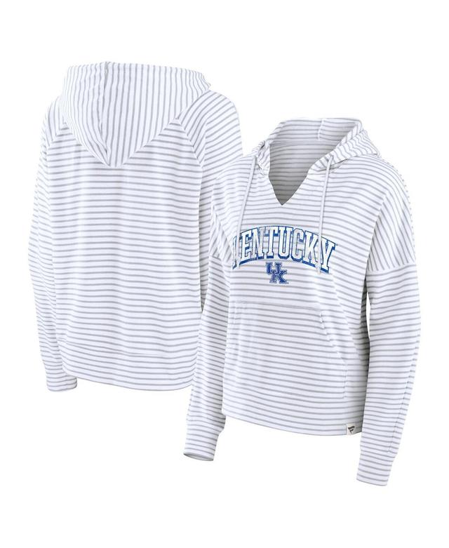 Fanatics Womens White Kentucky Wildcats Arch Logo Striped Notch Neck Pullover Hoodie - White, Gray Product Image