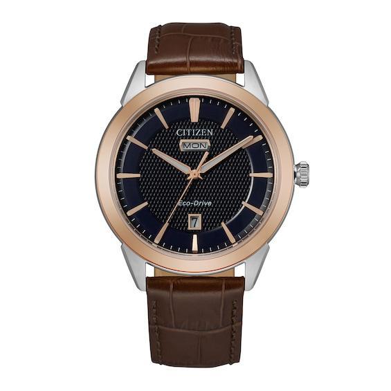 Citizen Mens Eco Day & Date Gold Dial Watch Brown Product Image