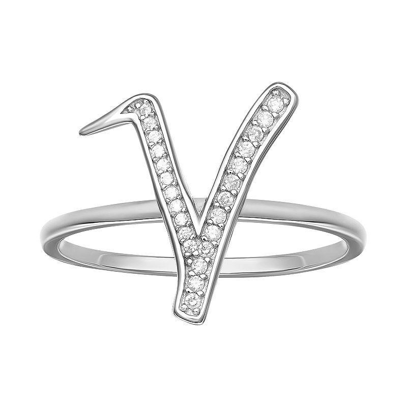 PRIMROSE Sterling Silver Cubic Zirconia Initial Ring, Womens Sterling Silver V Product Image