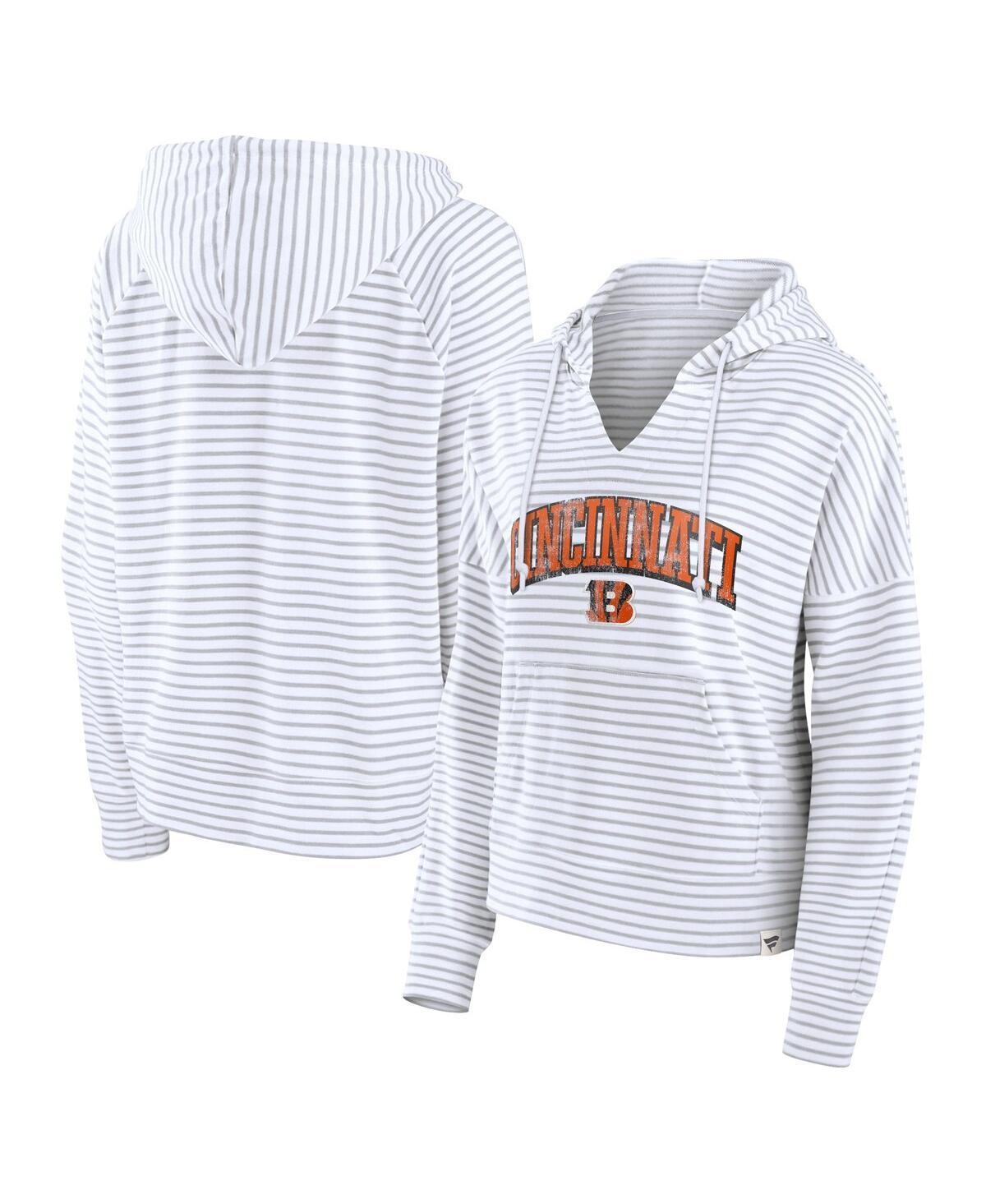 Fanatics Womens / Cincinnati Bengals Striped Notch Neck Pullover Hoodie - White Product Image