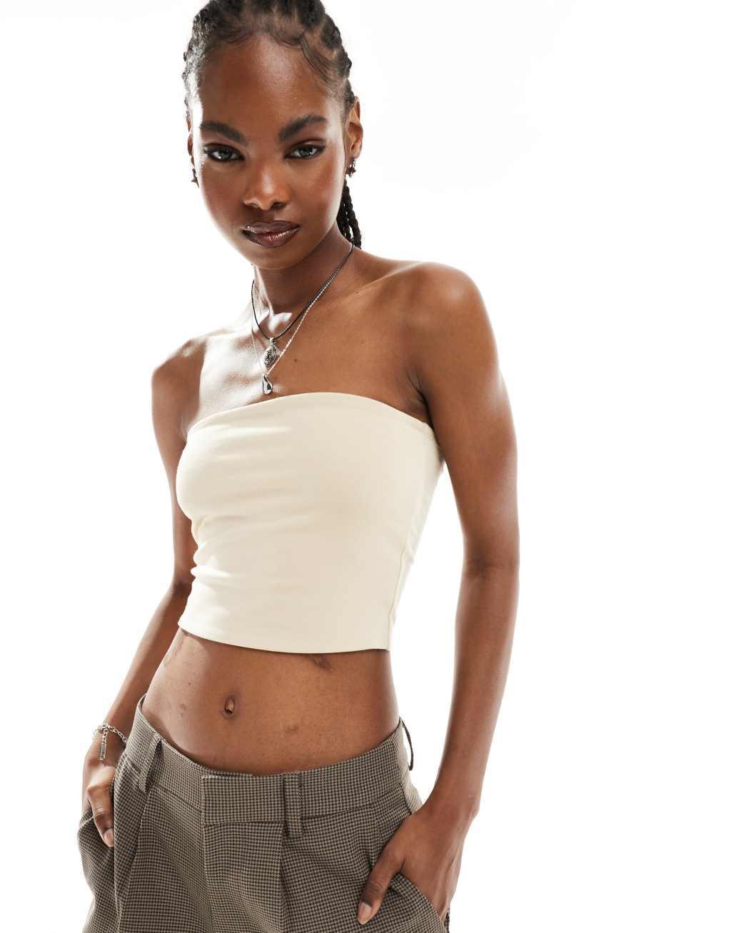 Monki strapless top in beige product image