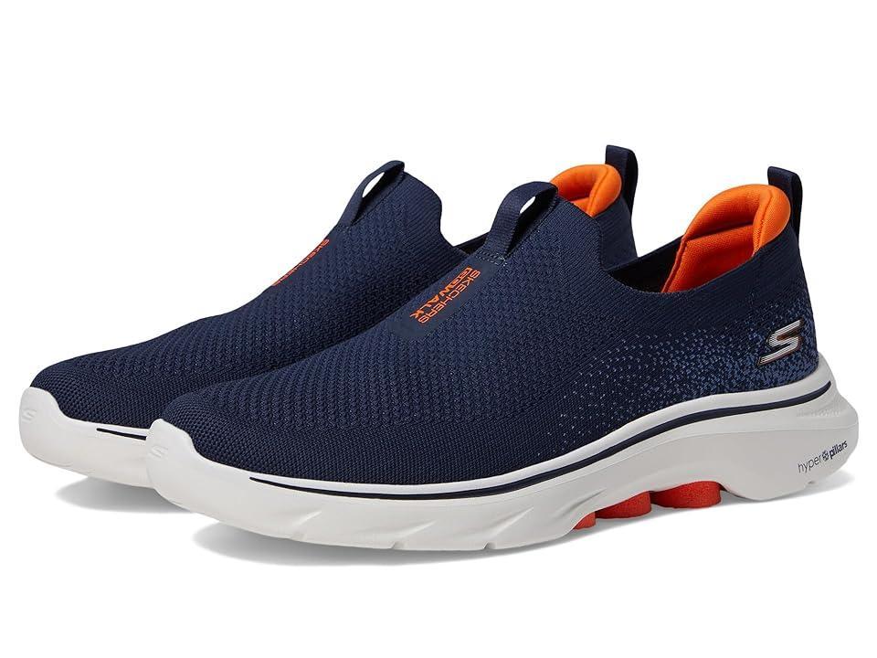 SKECHERS Performance Go Walk 7 (Navy/Orange) Men's Lace-up Boots Product Image