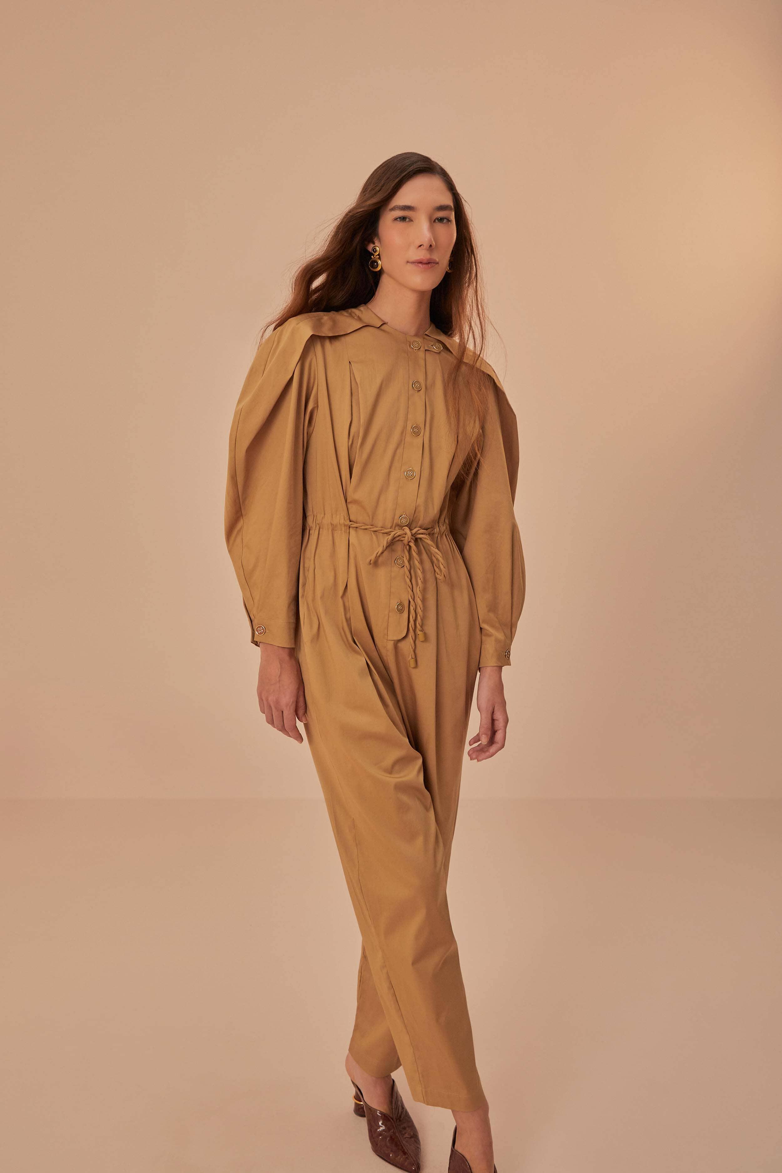 Brown Raglan Sleeve Jumpsuit Product Image