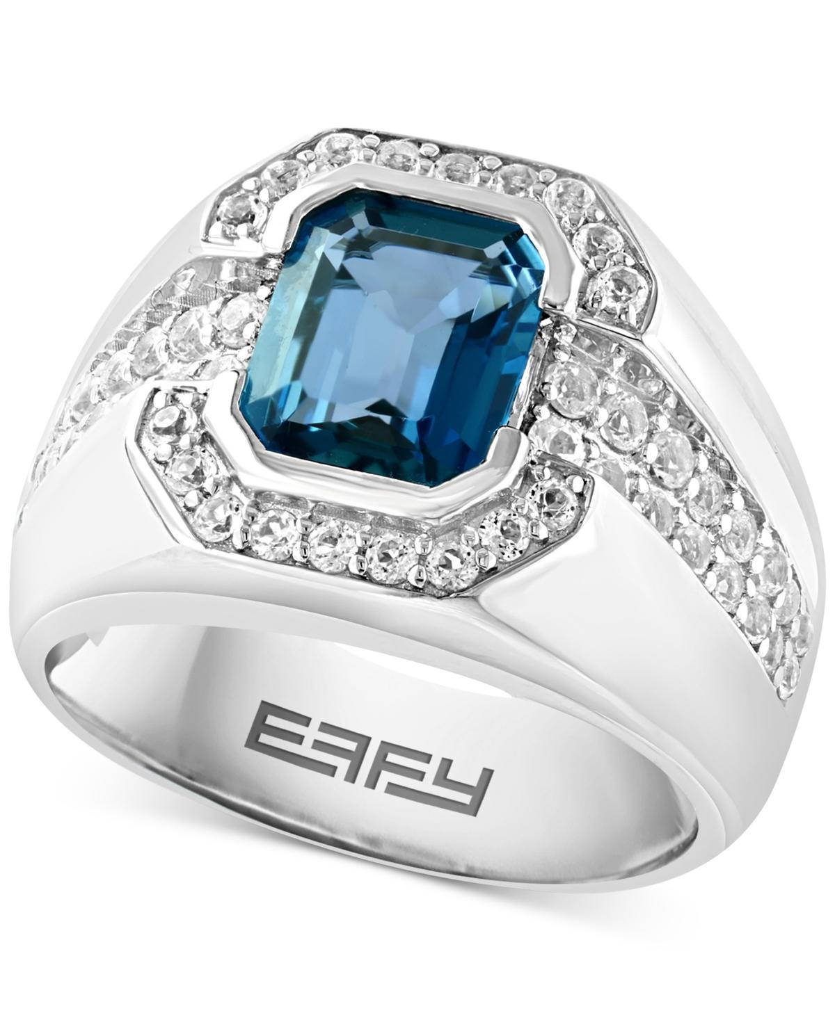 Effy Mens London Blue Topaz (4-3/8 ct. t.w.) & White Topaz (1/2 ct. t.w.) Ring in Sterling Silver Product Image