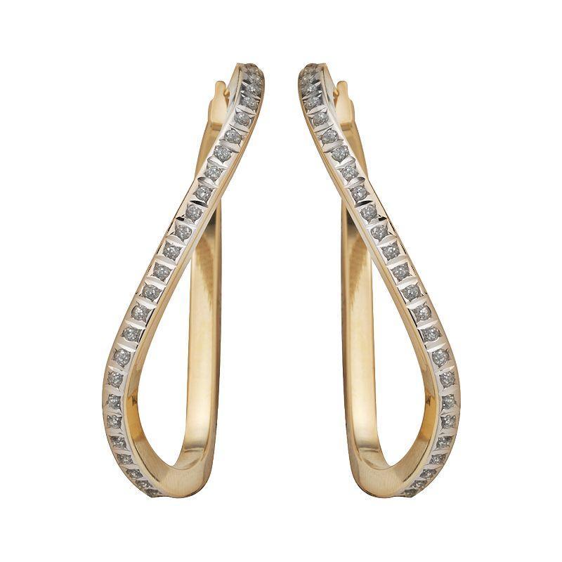 Diamond Fascination 14k Gold Diamond Accent Wavy Hoop Earrings, Womens Product Image