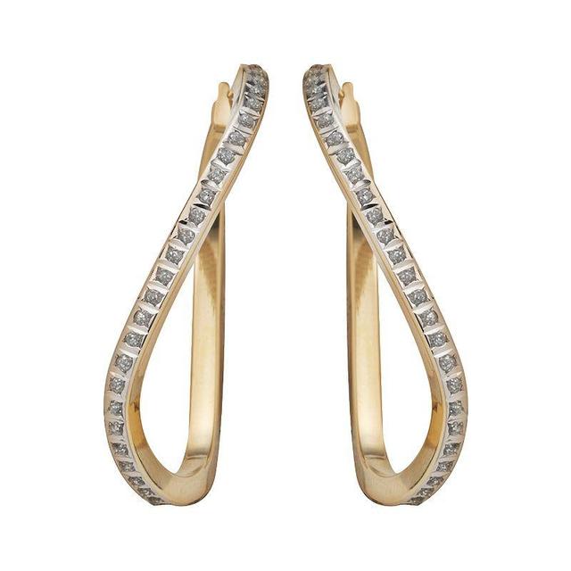 Diamond Fascination 14k Gold Diamond Accent Wavy Hoop Earrings, Womens, White Product Image