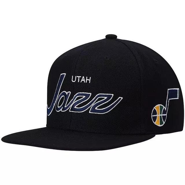 Mens Mitchell & Ness Black Utah Jazz Hardwood Classics Script 2.0 Snapback Hat Product Image