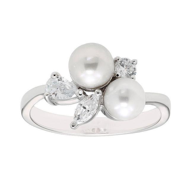 Sterling Silver Freshwater Cultured Pearl & Cubic Zirconia Ring, Womens White Product Image