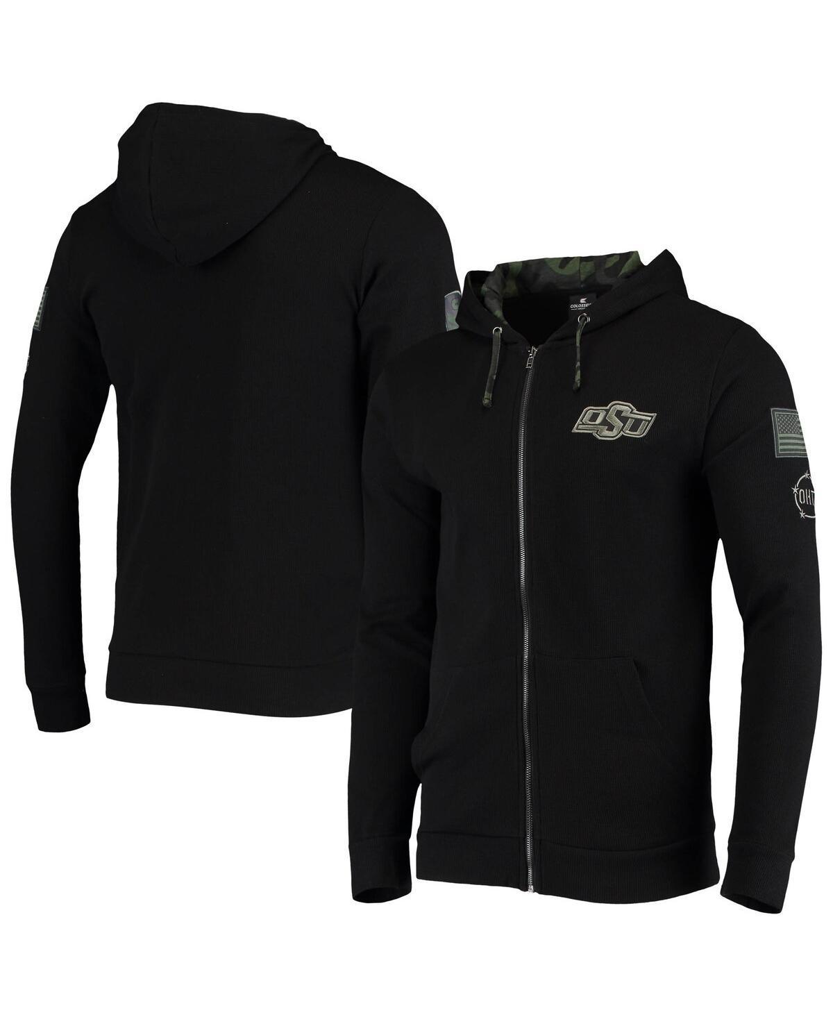 Mens Colosseum Black Oklahoma State Cowboys OHT Slim Fit Lightweight Waffle Full-Zip Hoodie Product Image