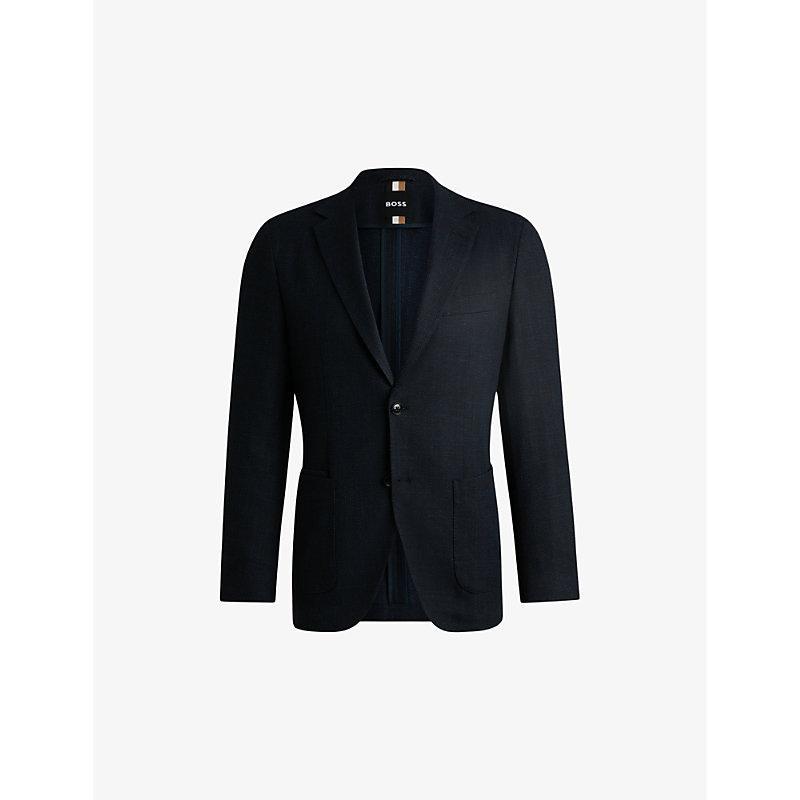 HUGO BOSS Mens Boss Slim-fit Single-breasted Stretch Cotton-blend Blazer In Dark Blue Product Image