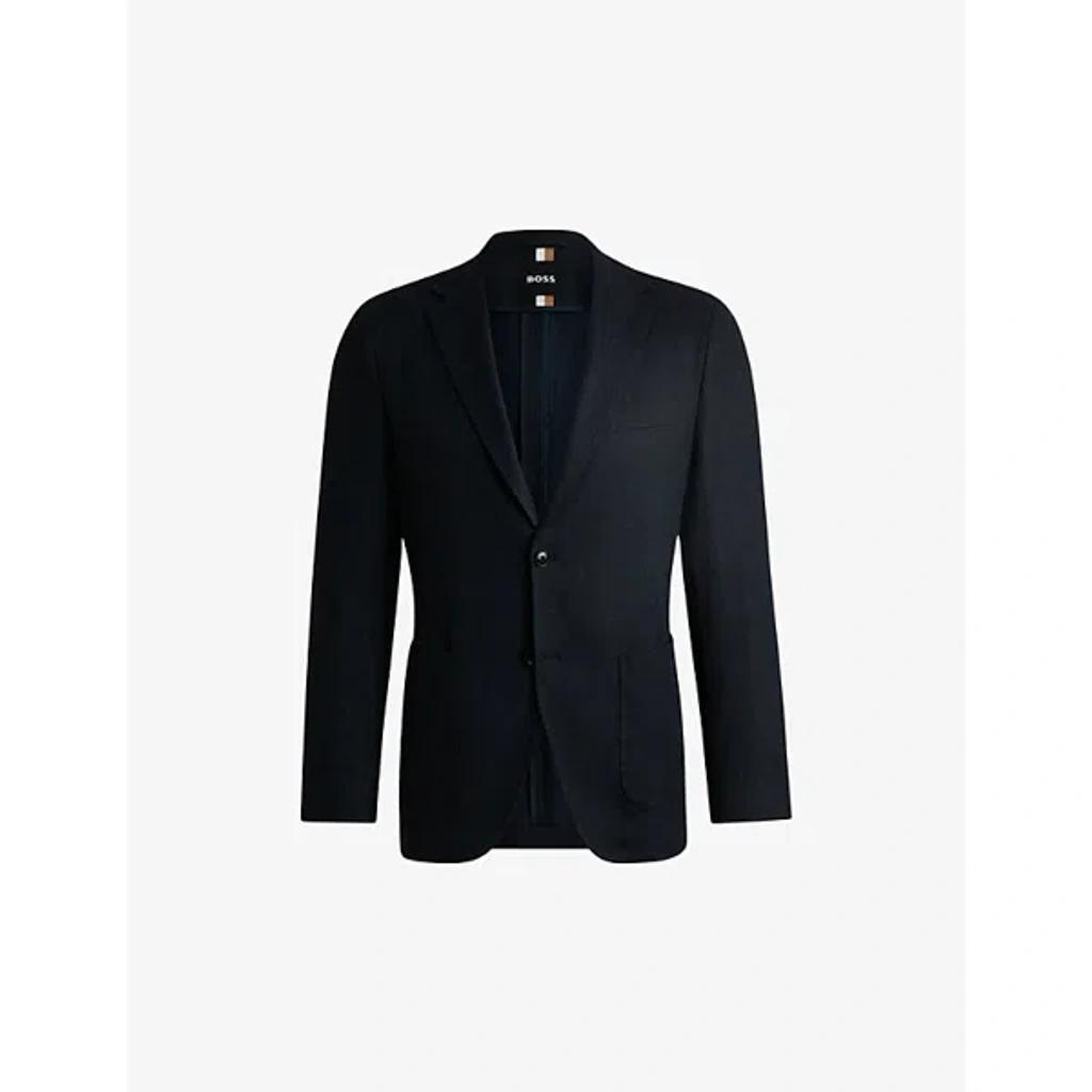 HUGO BOSS Mens Boss Slim-fit Single-breasted Stretch Cotton-blend Blazer In Dark Blue Product Image