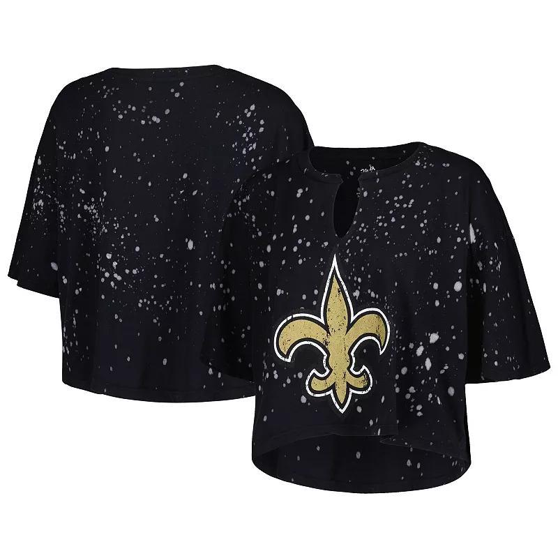 Womens Majestic Threads New Orleans Saints Bleach Splatter Notch Neck Crop T-Shirt Product Image