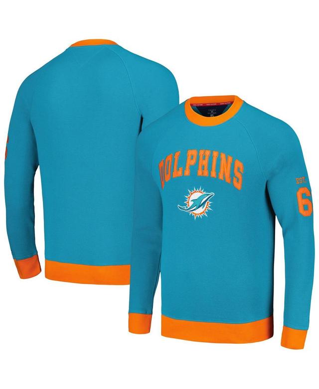 Mens Tommy Hilfiger Aqua Miami Dolphins Reese Raglan Tri-Blend Pullover Sweatshirt - Aqua Product Image