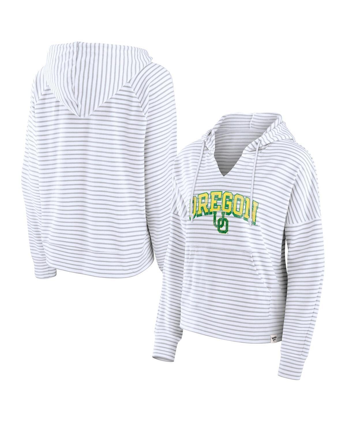 Womens Fanatics White Oregon Ducks Striped Notch Neck Pullover Hoodie Product Image