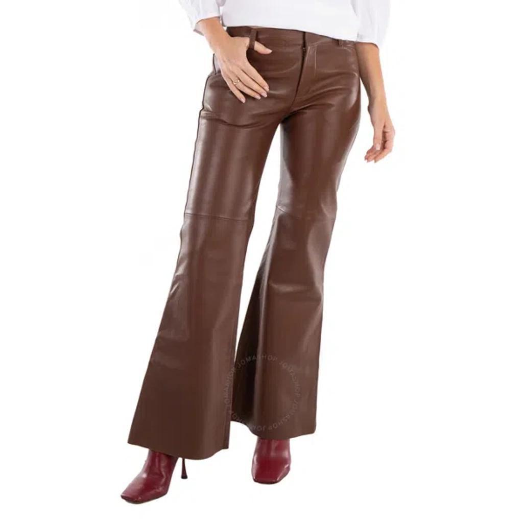 Chloe Ladies Dark Chesnut Flare Leather Pant In Brown Product Image