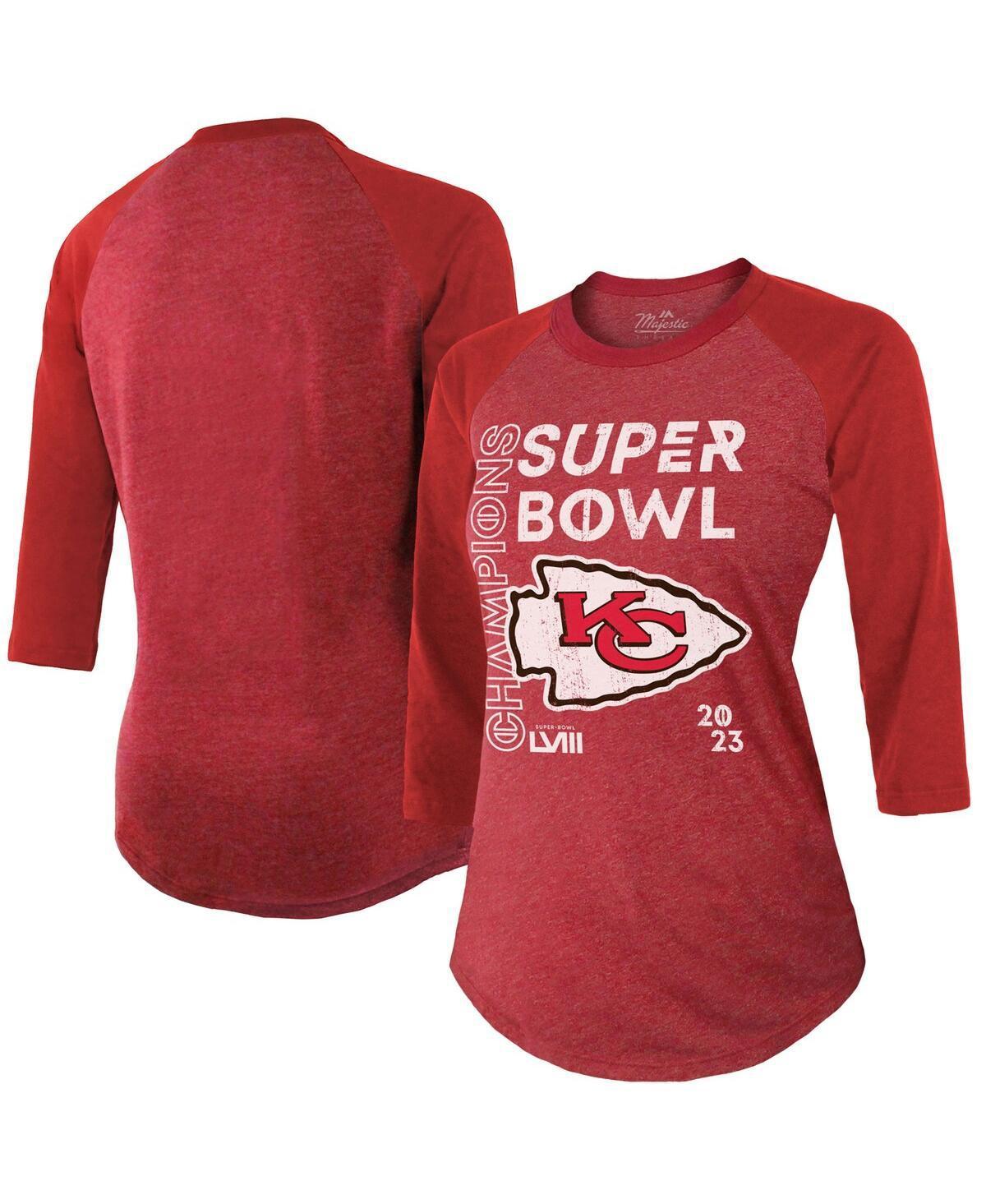 Womens Majestic Red Kansas City Chiefs Super Bowl Lviii Champions Whooper up Tri-Blend 3/4-Sleeve Raglan T-shirt Product Image