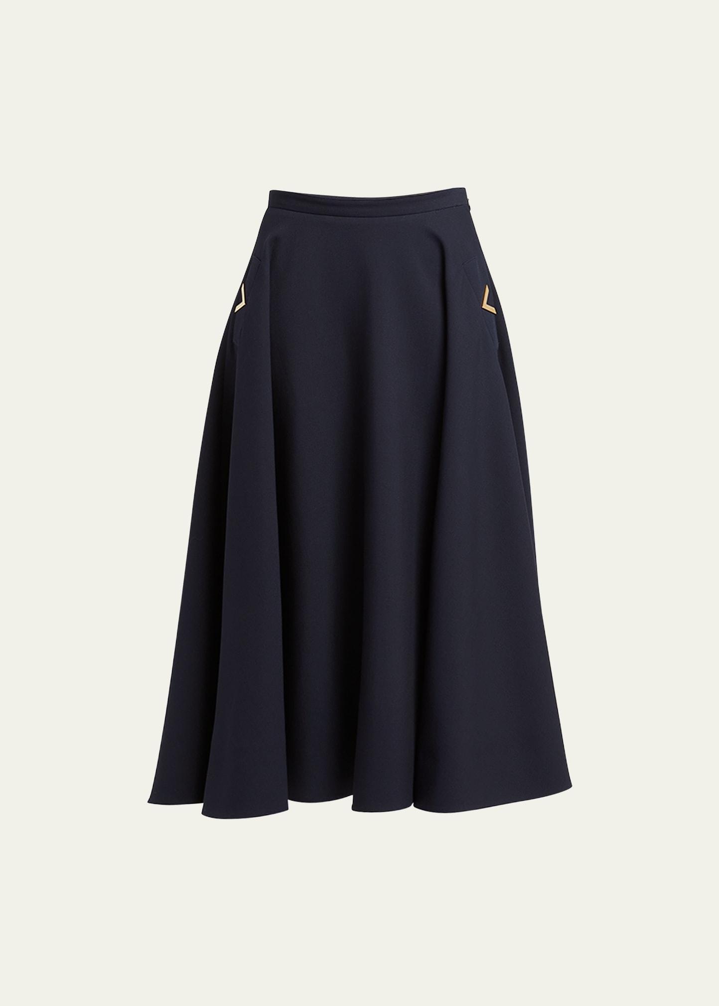 Crepe Couture Midi Skirt with Logo Hardware Product Image