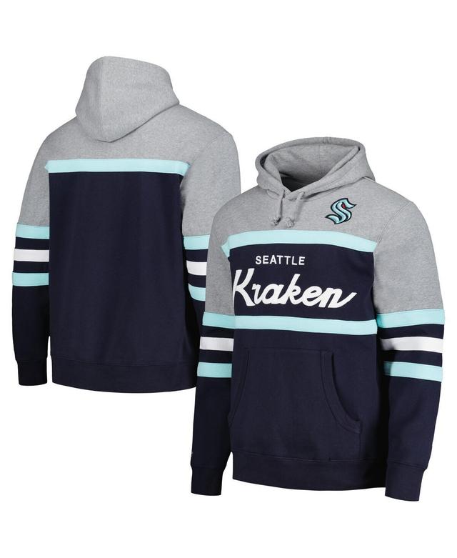 Mens Mitchell & Ness Deep Sea Blue/Gray Seattle Kraken Head Coach Pullover Hoodie Krk Blue Product Image