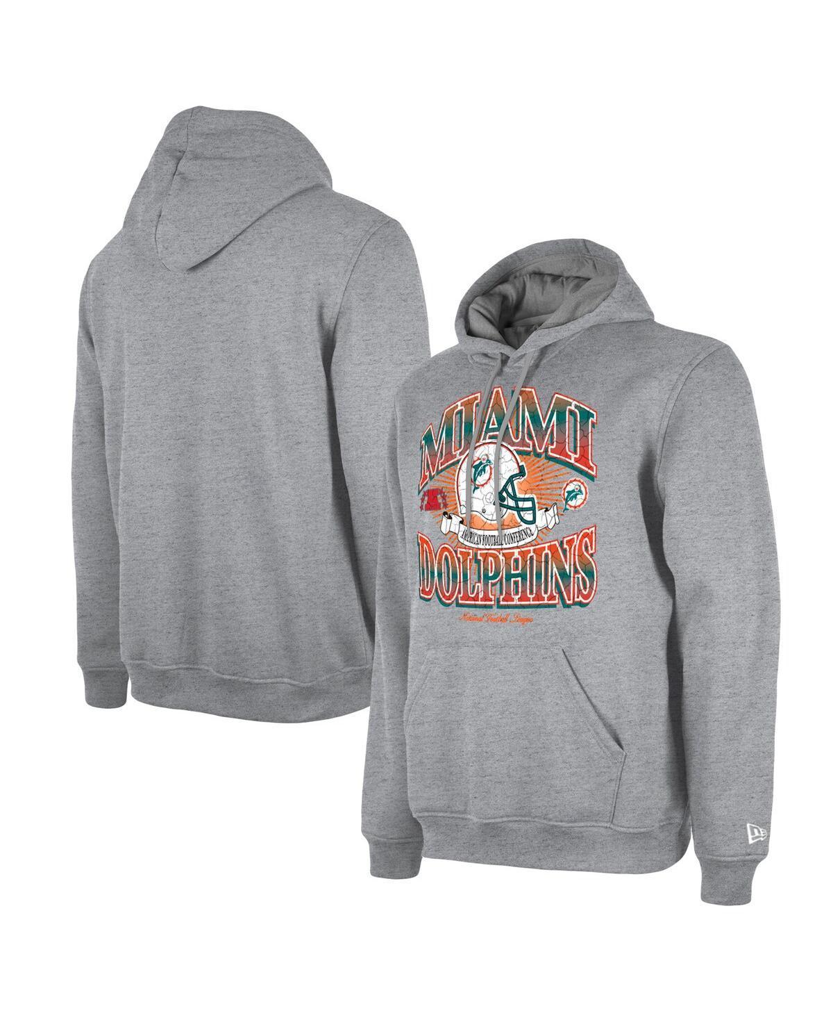 Mens New Era Heather Gray Miami Dolphins Retro Pullover Hoodie Product Image