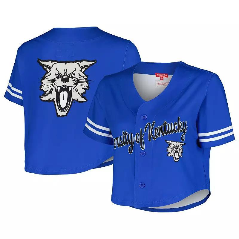 Womens Mitchell & Ness Royal Kentucky Wildcats Vault Cropped V-Neck Button-Up Shirt Product Image