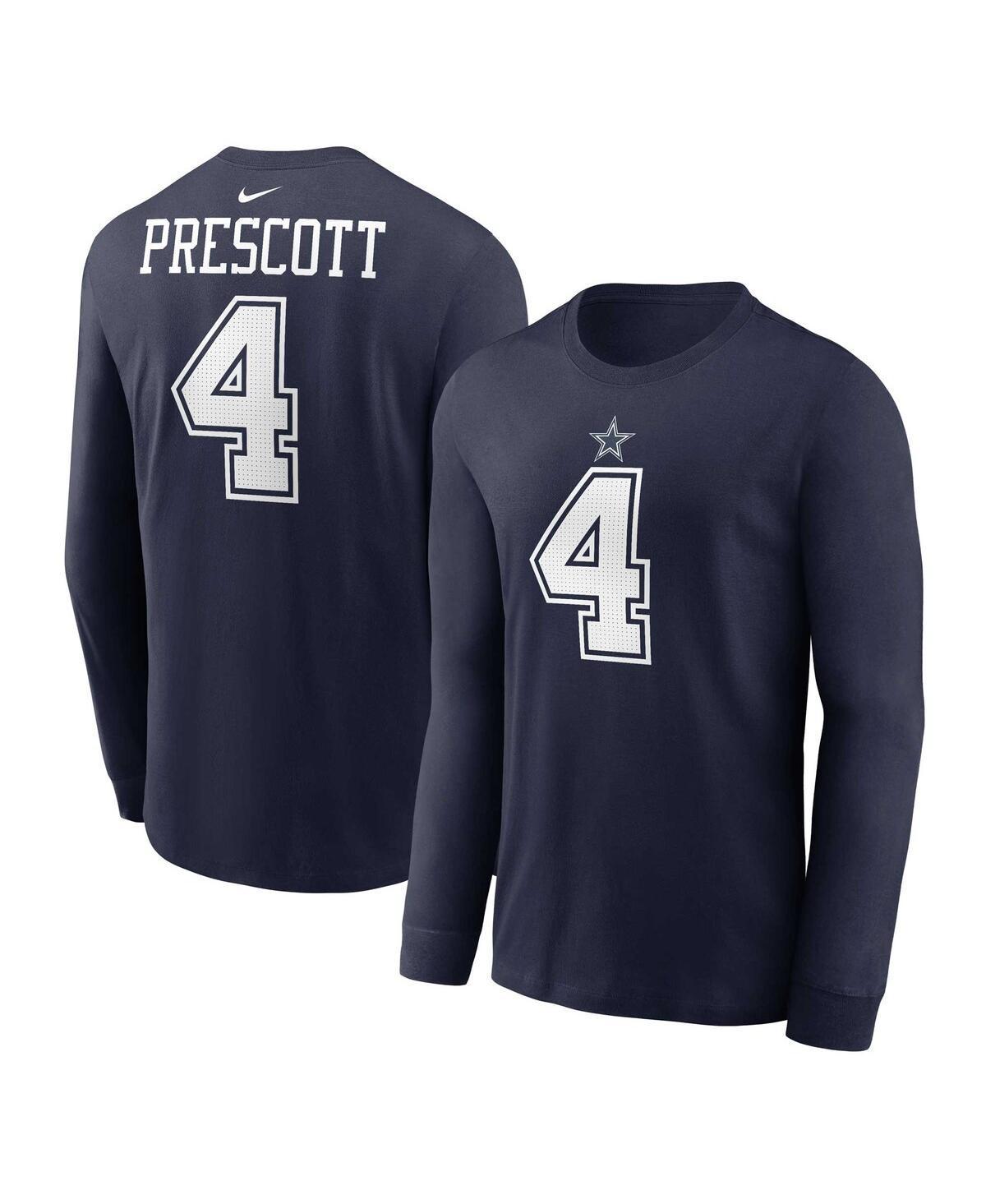 Mens Nike Dak Prescott Navy Dallas Cowboys Player Name & Number Long Sleeve T-Shirt Product Image