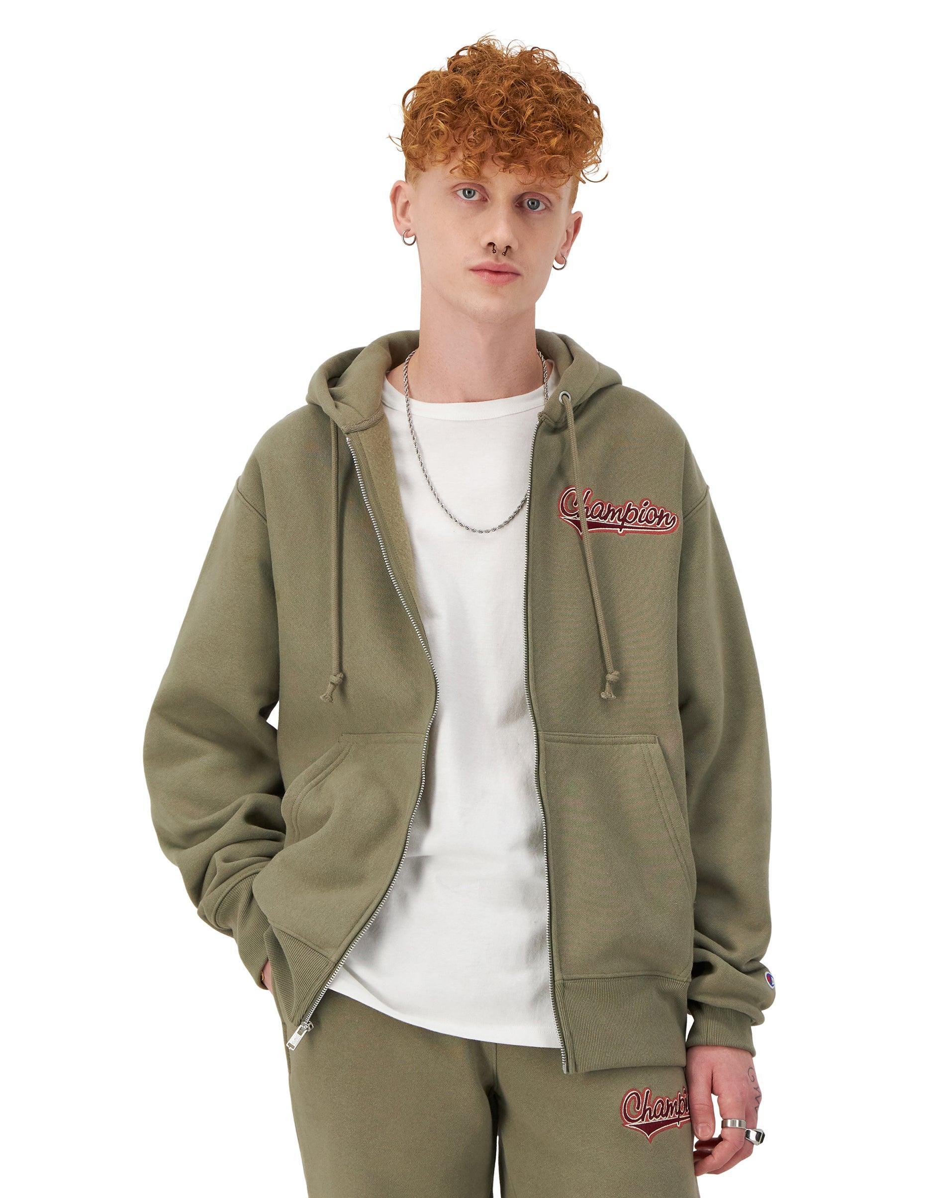 Mens Champion Reverse Weave Full-Zip Hoodie, Block Script Logo Oakmoss Olive L Product Image