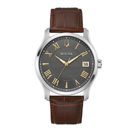 Men's Bulova Wilton Silvertone Watch with Brown Leather Strap (Model: 96B389) Product Image