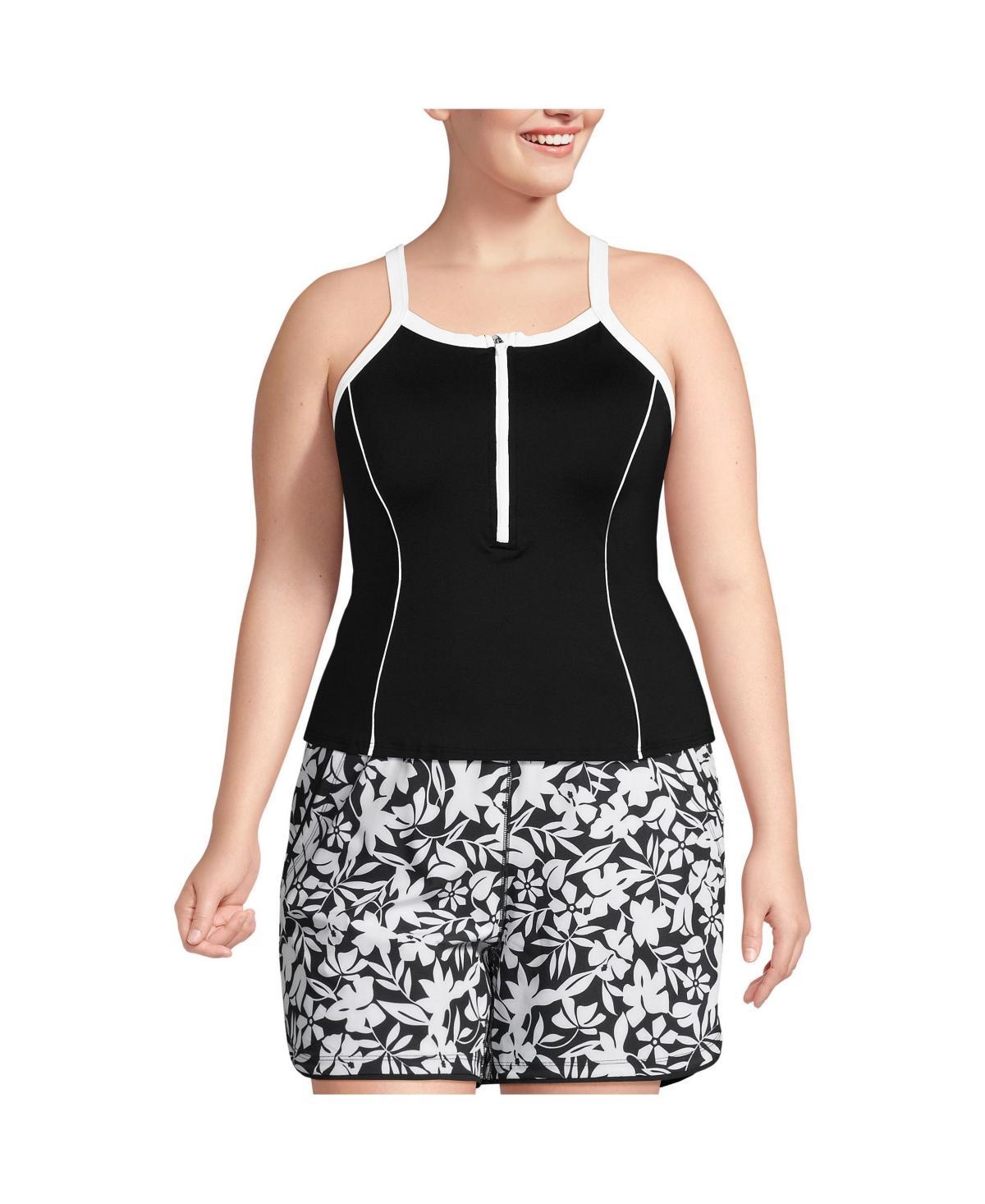 Plus Size Lands End Chlorine Resistant High Neck Zip Front Racerback Tankini Swimsuit Top, Womens Product Image