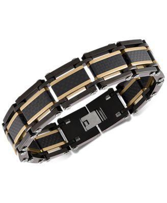 Esquire Mens Jewelry Two-Tone Square Link Bracelet in Black & Gold Ion-Plated Stainless Steel & Black Carbon Fiber, Created for Macys Product Image