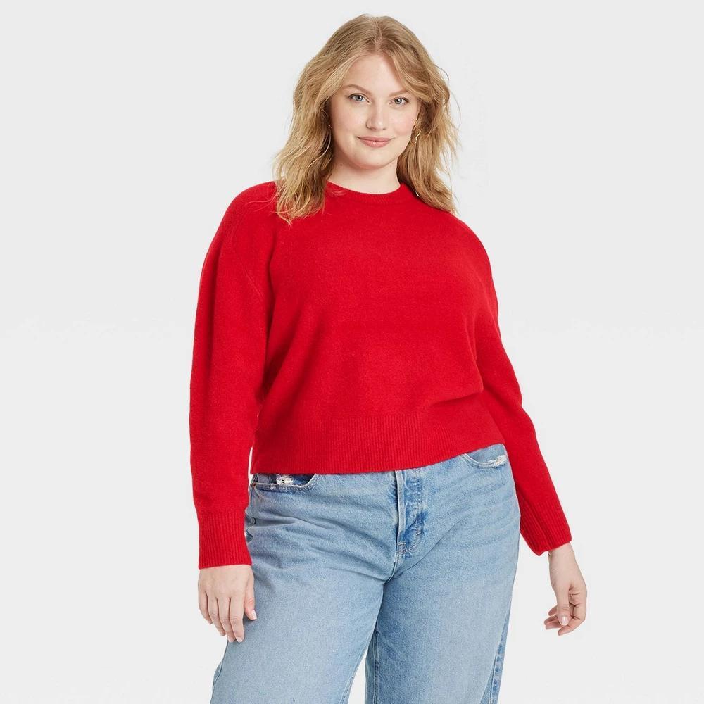 Womens Cozy Knit Crewneck Pullover Sweater - Universal Thread Red 3X product image